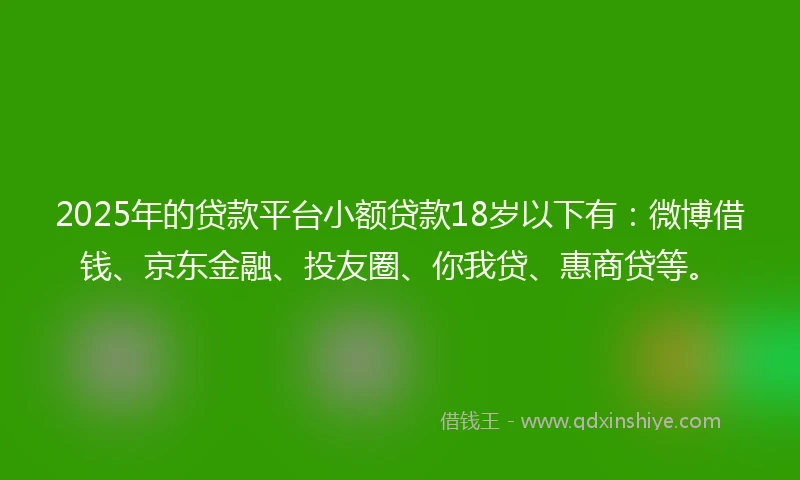 2025年的贷款平台小额贷款18岁以下有：微博借钱、京东金融、投友圈、你我贷、惠商贷等。