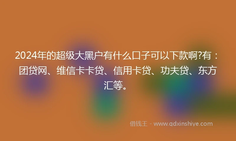 2024年的超级大黑户有什么口子可以下款啊?有：团贷网、维信卡卡贷、信用卡贷、功夫贷、东方汇等。