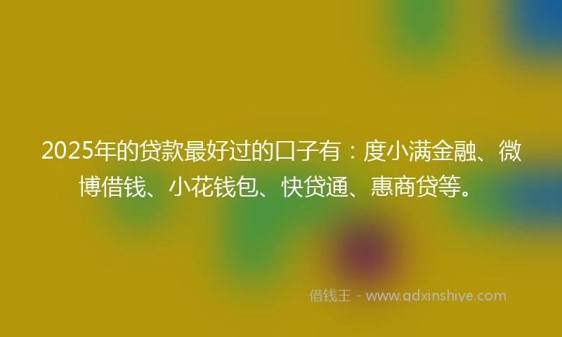 2025年的贷款最好过的口子有：度小满金融、微博借钱、小花钱包、快贷通、惠商贷等。