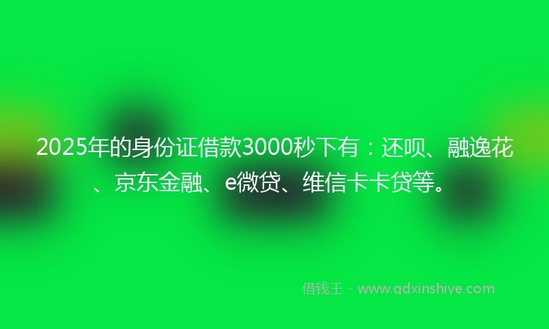 2025年的身份证借款3000秒下有：还呗、融逸花、京东金融、e微贷、维信卡卡贷等。