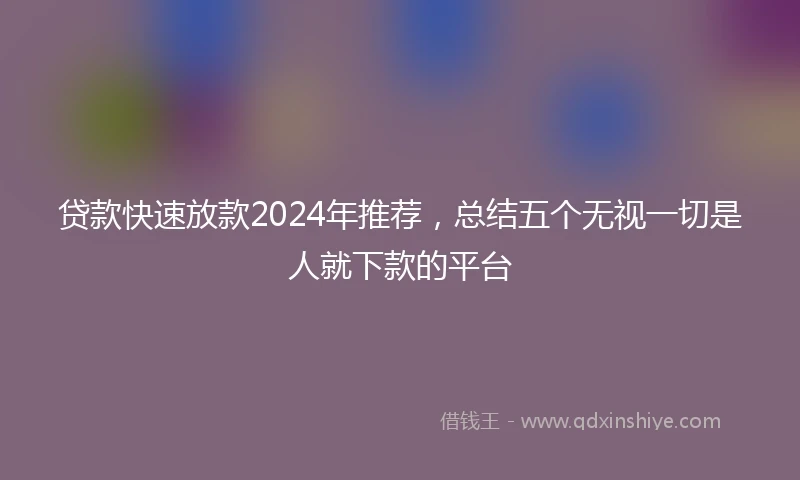 贷款快速放款2024年推荐，总结五个无视一切是人就下款的平台