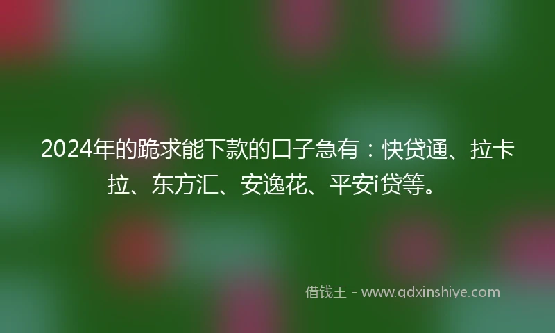 2024年的跪求能下款的口子急有：快贷通、拉卡拉、东方汇、安逸花、平安i贷等。