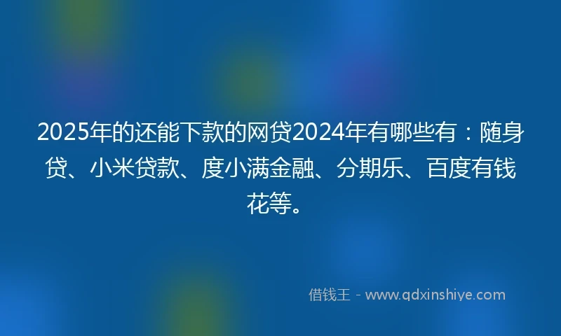 2025年的还能下款的网贷2024年有哪些有：随身贷、小米贷款、度小满金融、分期乐、百度有钱花等。