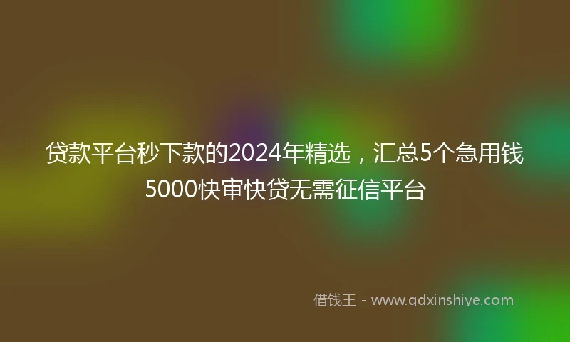 贷款平台秒下款的2024年精选，汇总5个急用钱5000快审快贷无需征信平台