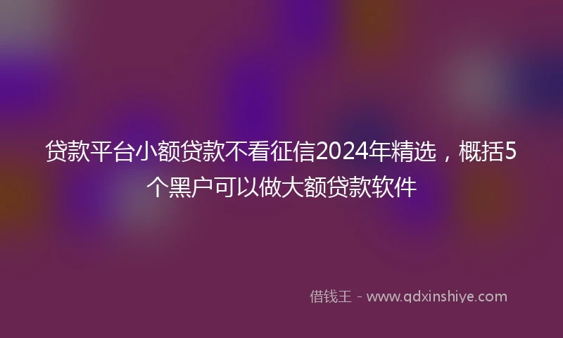 贷款平台小额贷款不看征信2024年精选，概括5个黑户可以做大额贷款软件