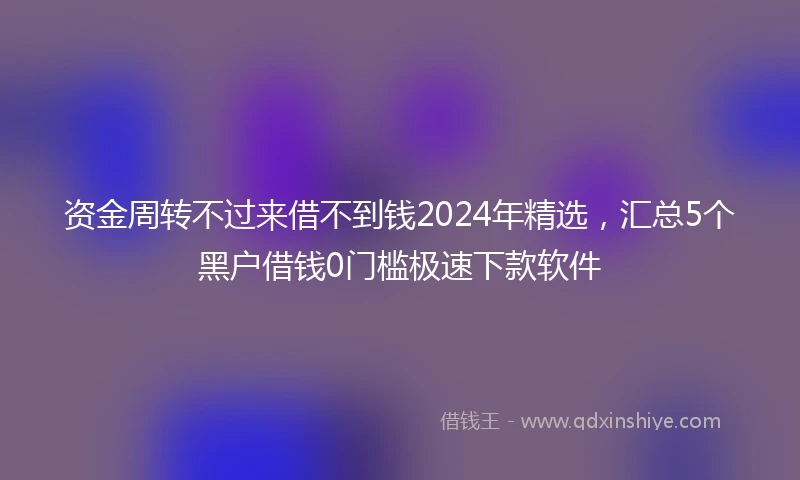 资金周转不过来借不到钱2024年精选，汇总5个黑户借钱0门槛极速下款软件