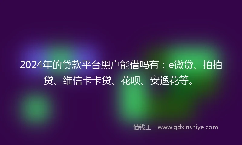 2024年的贷款平台黑户能借吗有：e微贷、拍拍贷、维信卡卡贷、花呗、安逸花等。