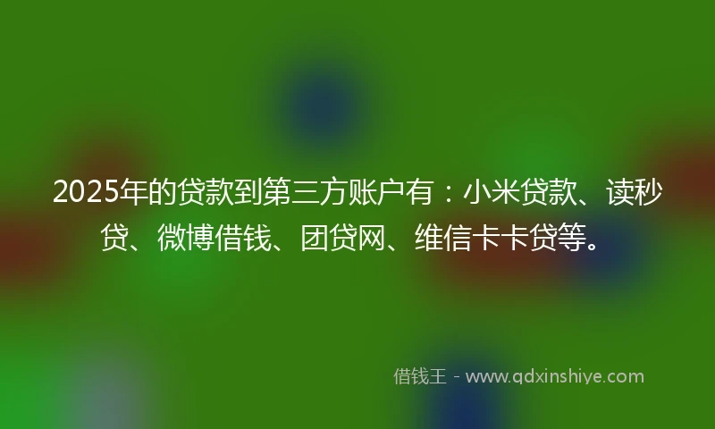 2025年的贷款到第三方账户有：小米贷款、读秒贷、微博借钱、团贷网、维信卡卡贷等。