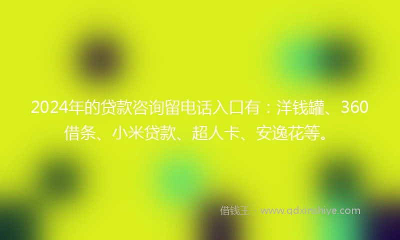 2024年的贷款咨询留电话入口有:洋钱罐、360借条、小米贷款、超人卡、安逸花等。