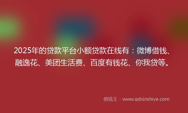 2025年的贷款平台小额贷款在线有：微博借钱、融逸花、美团生活费、百度有钱花、你我贷等。