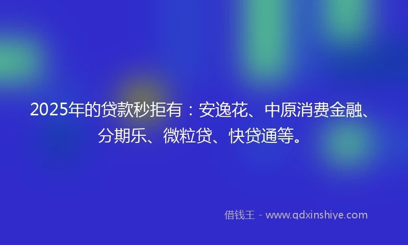 2025年的贷款秒拒有：安逸花、中原消费金融、分期乐、微粒贷、快贷通等。