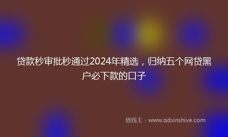 贷款秒审批秒通过2024年精选，归纳五个网贷黑户必下款的口子