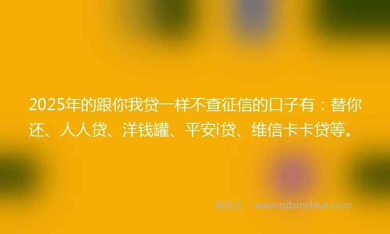 2025年的跟你我贷一样不查征信的口子有：替你还、人人贷、洋钱罐、平安i贷、维信卡卡贷等。