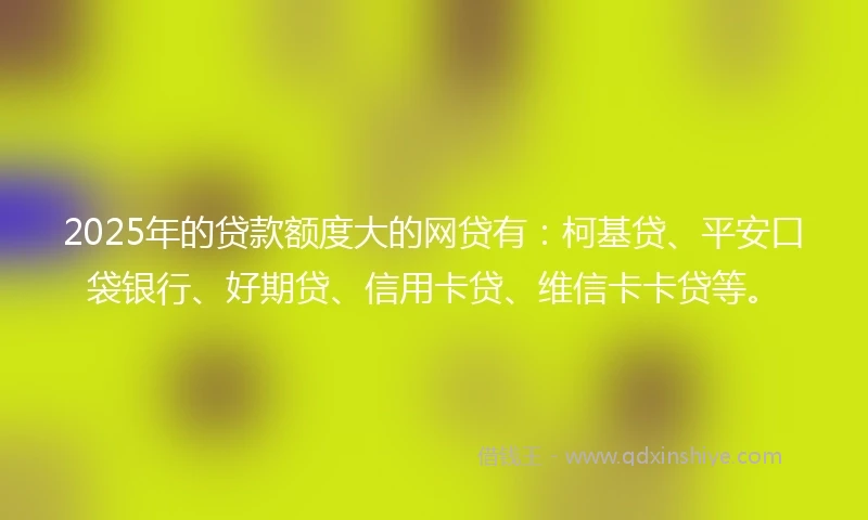 2025年的贷款额度大的网贷有:柯基贷、平安口袋银行、好期贷、信用卡贷、维信卡卡贷等。