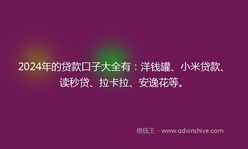 2024年的贷款口子大全有：洋钱罐、小米贷款、读秒贷、拉卡拉、安逸花等。