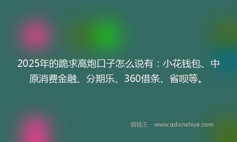 2025年的跪求高炮口子怎么说有：小花钱包、中原消费金融、分期乐、360借条、省呗等。