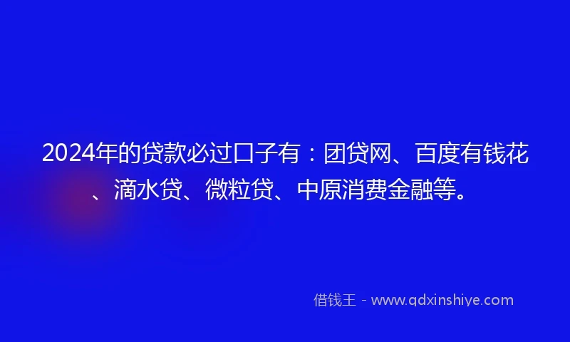 2024年的贷款必过口子有：团贷网、百度有钱花、滴水贷、微粒贷、中原消费金融等。