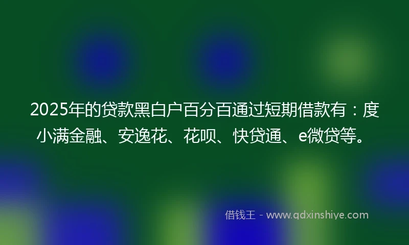 2025年的贷款黑白户百分百通过短期借款有：度小满金融、安逸花、花呗、快贷通、e微贷等。