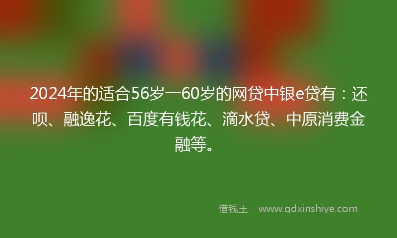 2024年的适合56岁一60岁的网贷中银e贷有：还呗、融逸花、百度有钱花、滴水贷、中原消费金融等。