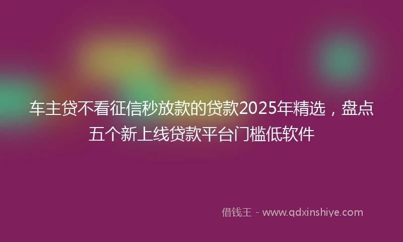 车主贷不看征信秒放款的贷款2025年精选，盘点五个新上线贷款平台门槛低软件