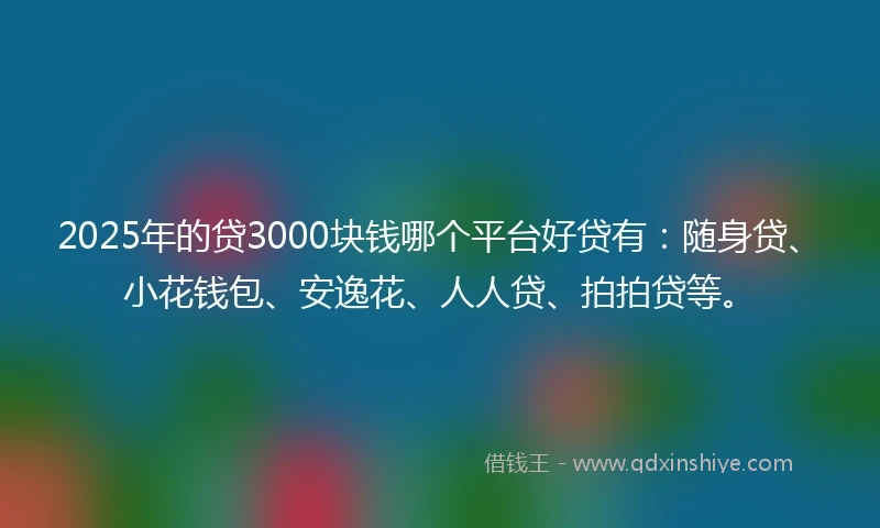 2025年的贷3000块钱哪个平台好贷有：随身贷、小花钱包、安逸花、人人贷、拍拍贷等。