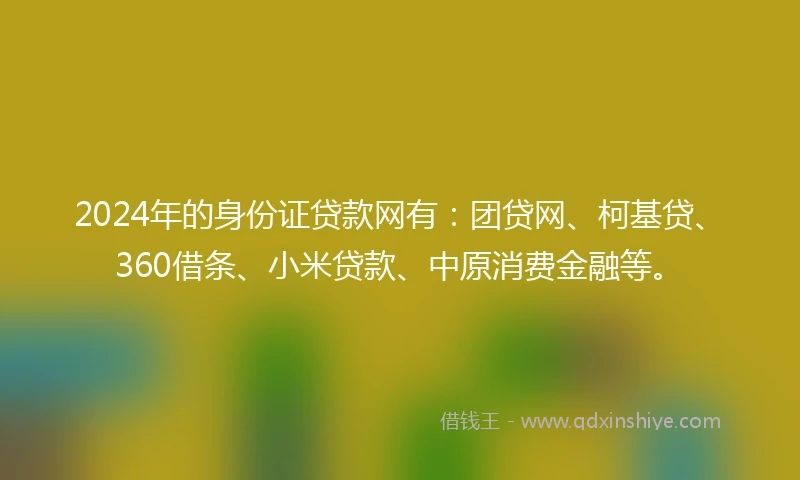 2024年的身份证贷款网有：团贷网、柯基贷、360借条、小米贷款、中原消费金融等。