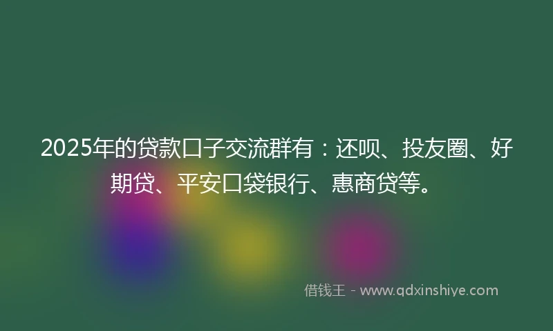 2025年的贷款口子交流群有：还呗、投友圈、好期贷、平安口袋银行、惠商贷等。