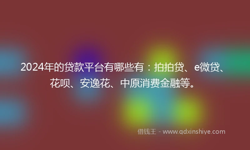 2024年的贷款平台有哪些有：拍拍贷、e微贷、花呗、安逸花、中原消费金融等。