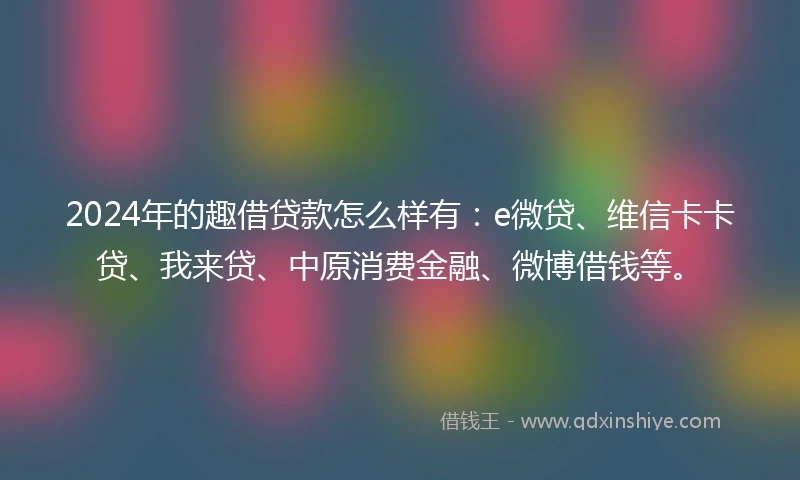 2024年的趣借贷款怎么样有：e微贷、维信卡卡贷、我来贷、中原消费金融、微博借钱等。
