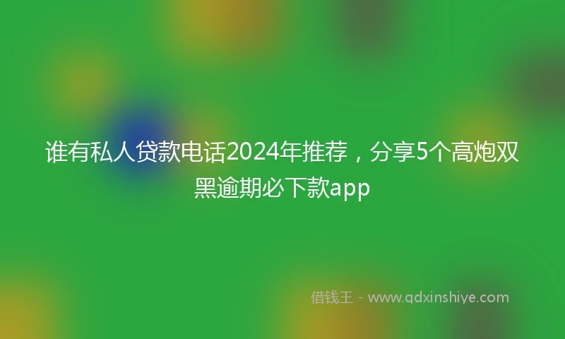 谁有私人贷款电话2024年推荐，分享5个高炮双黑逾期必下款app