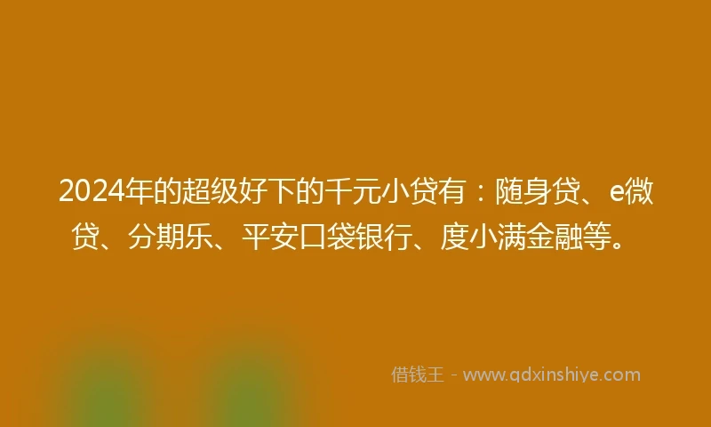 2024年的超级好下的千元小贷有：随身贷、e微贷、分期乐、平安口袋银行、度小满金融等。