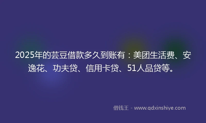 2025年的芸豆借款多久到账有：美团生活费、安逸花、功夫贷、信用卡贷、51人品贷等。