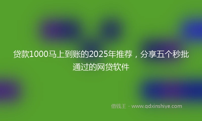 贷款1000马上到账的2025年推荐，分享五个秒批通过的网贷软件