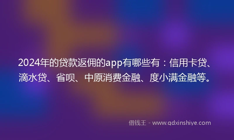 2024年的贷款返佣的app有哪些有：信用卡贷、滴水贷、省呗、中原消费金融、度小满金融等。