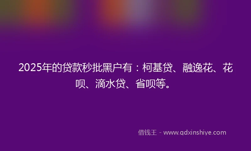 2025年的贷款秒批黑户有：柯基贷、融逸花、花呗、滴水贷、省呗等。