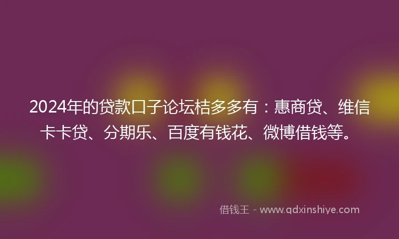 2024年的贷款口子论坛桔多多有：惠商贷、维信卡卡贷、分期乐、百度有钱花、微博借钱等。