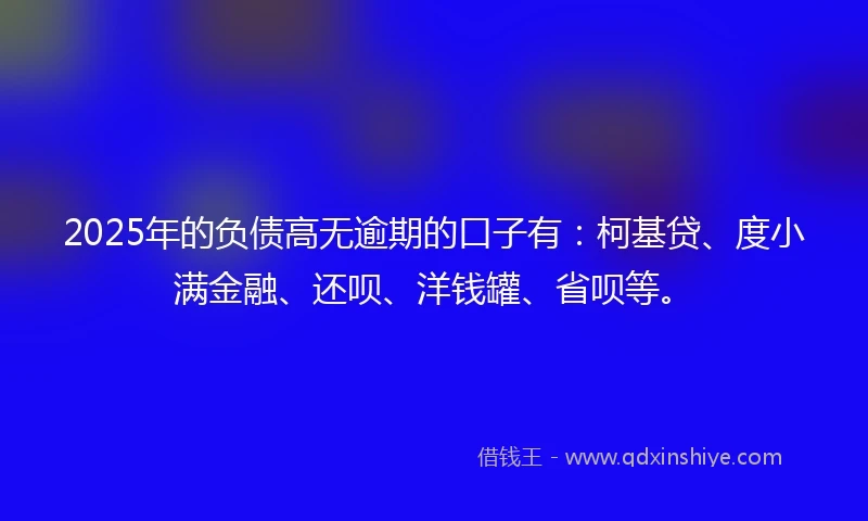 2025年的负债高无逾期的口子有：柯基贷、度小满金融、还呗、洋钱罐、省呗等。