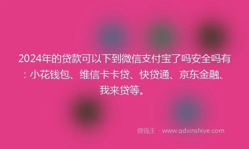 2024年的贷款可以下到微信支付宝了吗安全吗有:小花钱包、维信卡卡贷、快贷通、京东金融、我来贷等。