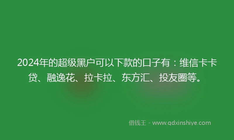 2024年的超级黑户可以下款的口子有:维信卡卡贷、融逸花、拉卡拉、东方汇、投友圈等。