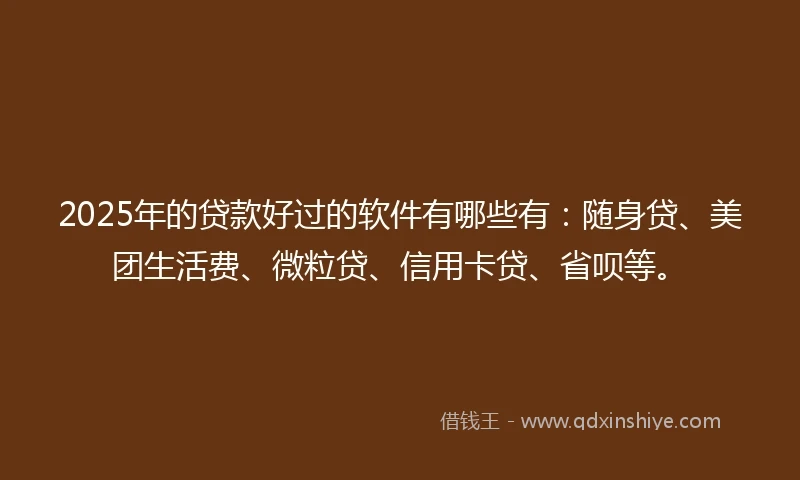 2025年的贷款好过的软件有哪些有：随身贷、美团生活费、微粒贷、信用卡贷、省呗等。