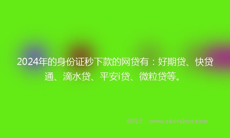 2024年的身份证秒下款的网贷有：好期贷、快贷通、滴水贷、平安i贷、微粒贷等。