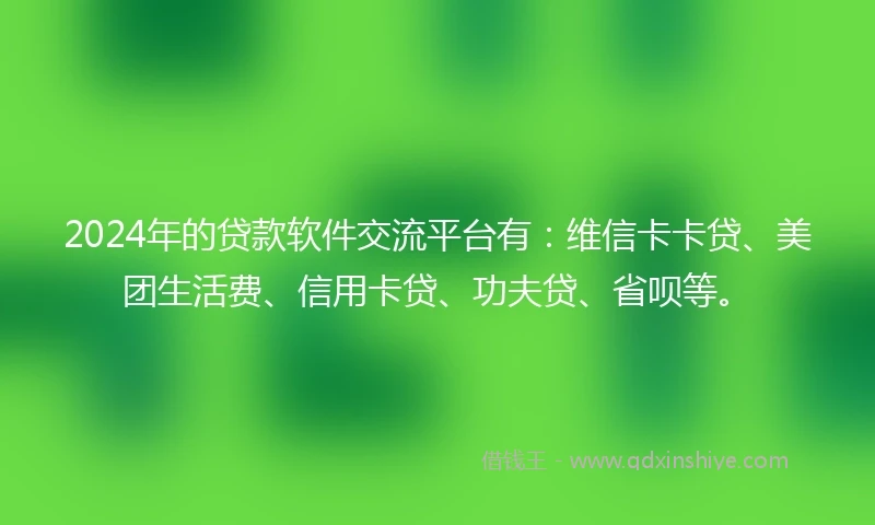2024年的贷款软件交流平台有：维信卡卡贷、美团生活费、信用卡贷、功夫贷、省呗等。