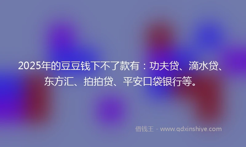 2025年的豆豆钱下不了款有：功夫贷、滴水贷、东方汇、拍拍贷、平安口袋银行等。