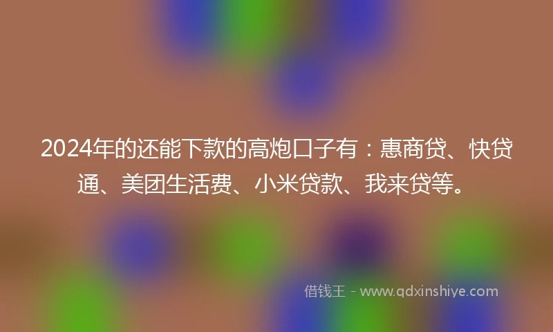 2024年的还能下款的高炮口子有：惠商贷、快贷通、美团生活费、小米贷款、我来贷等。