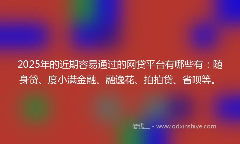 2025年的近期容易通过的网贷平台有哪些有：随身贷、度小满金融、融逸花、拍拍贷、省呗等。
