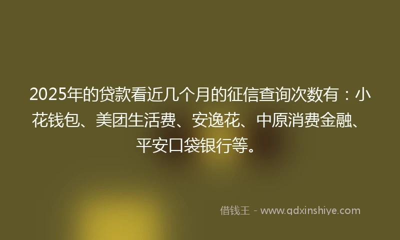 2025年的贷款看近几个月的征信查询次数有：小花钱包、美团生活费、安逸花、中原消费金融、平安口袋银行等。