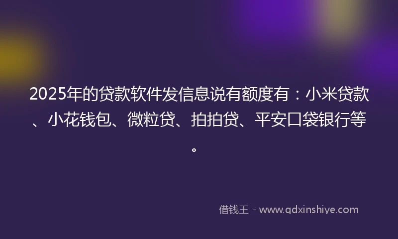 2025年的贷款软件发信息说有额度有：小米贷款、小花钱包、微粒贷、拍拍贷、平安口袋银行等。