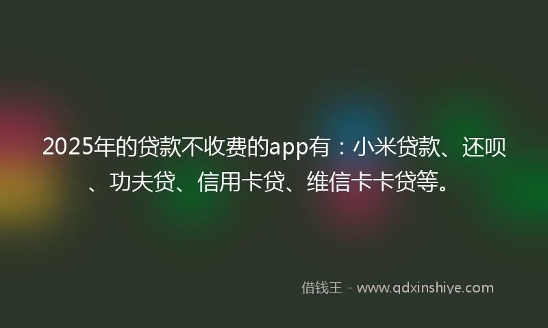 2025年的贷款不收费的app有：小米贷款、还呗、功夫贷、信用卡贷、维信卡卡贷等。