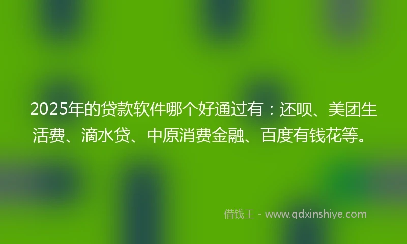 2025年的贷款软件哪个好通过有：还呗、美团生活费、滴水贷、中原消费金融、百度有钱花等。