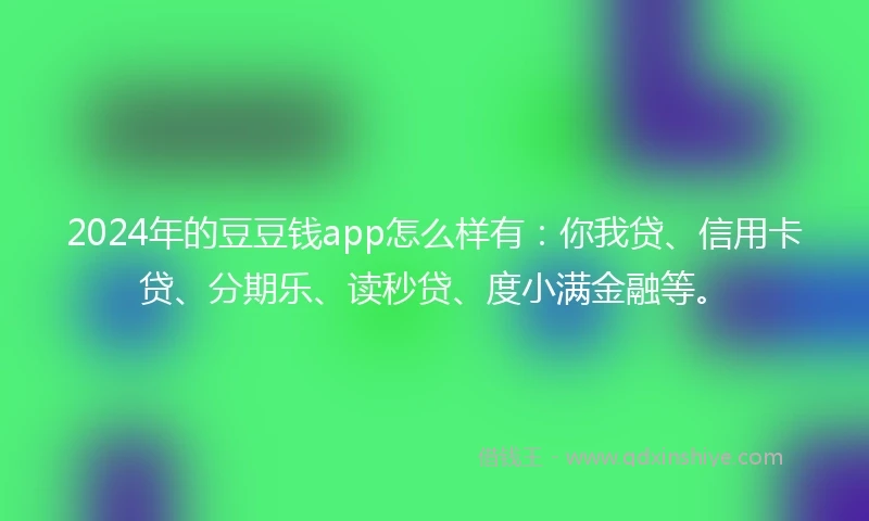 2024年的豆豆钱app怎么样有：你我贷、信用卡贷、分期乐、读秒贷、度小满金融等。